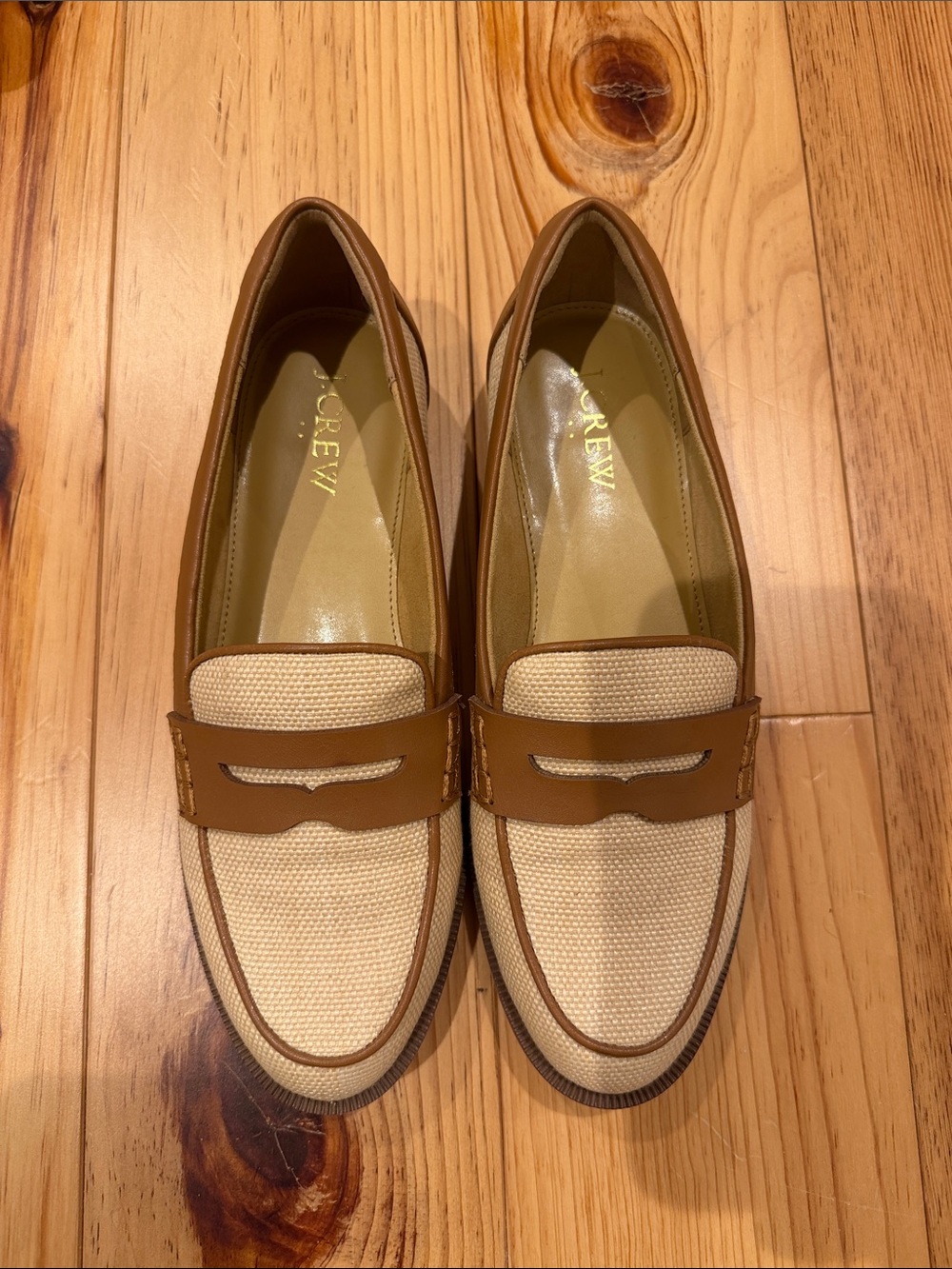 J. Crew Factory Cream and Tan Penny Loafers